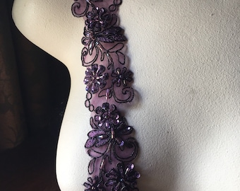 45 cm Pflaume Aubergine Perlen Borte für lyrischen Tanz, Ballett, Kostüm oder Schmuck Design, Handwerk TR 257 pa