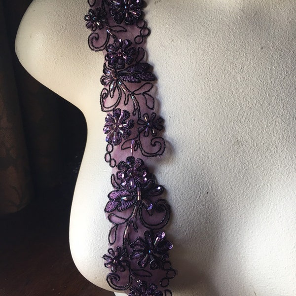 18" Plum Aubergine Beaded Trim for Lyrical Dance, Ballet, Costume or Jewelry Design, Crafts TR 257 pa