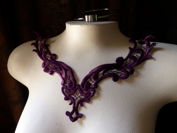 Purple Plum Lace Applique for Garments, Costumes, Lace Necklaces CA 204 