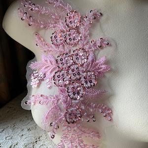 PINK Beaded Applique for Lyrical Dance, Bridal, Ballet, Headbands, Garments CA 990
