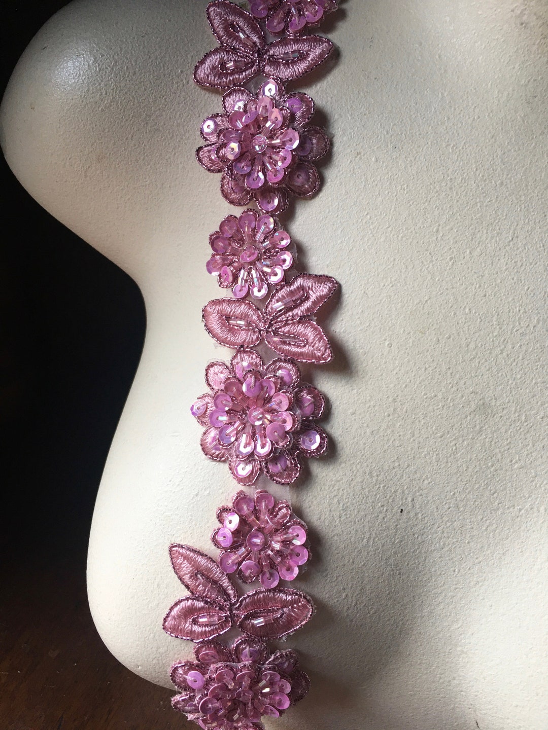 12 NDL ROSE Pink Trim Beaded Applique Trim 12 for Lyrical Dance