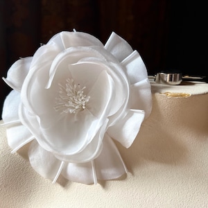 WHITE Silk Flower Millinery Rose with Pleated Petals:  Bridal, Hats, Corsages, Floral Design