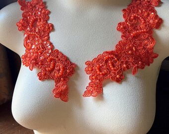 オレンジビーズレースアップリケペア：リリカルダンスコスチューム装飾