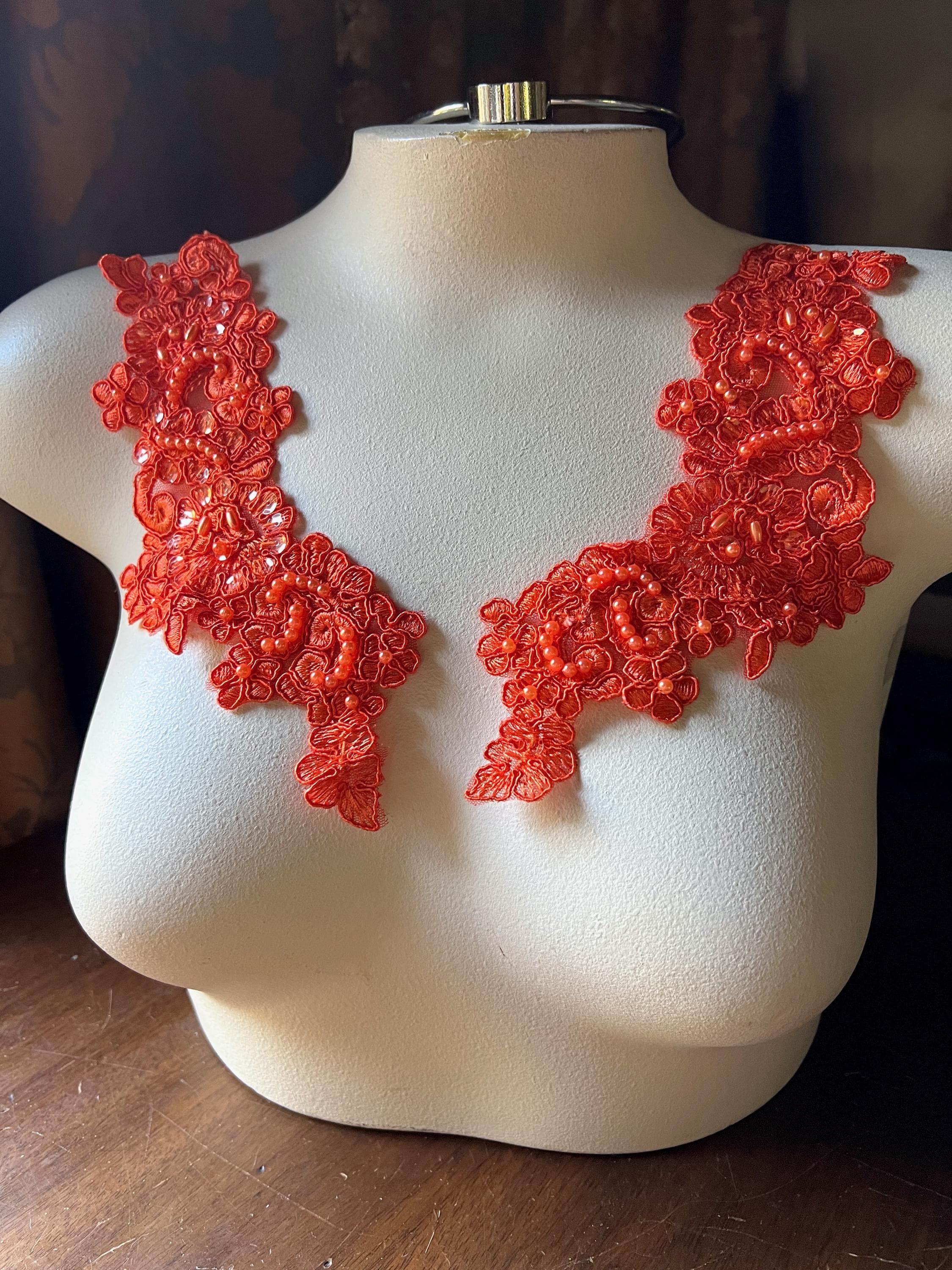 オレンジビーズレースアップリケペア：リリカルダンスコスチューム装飾