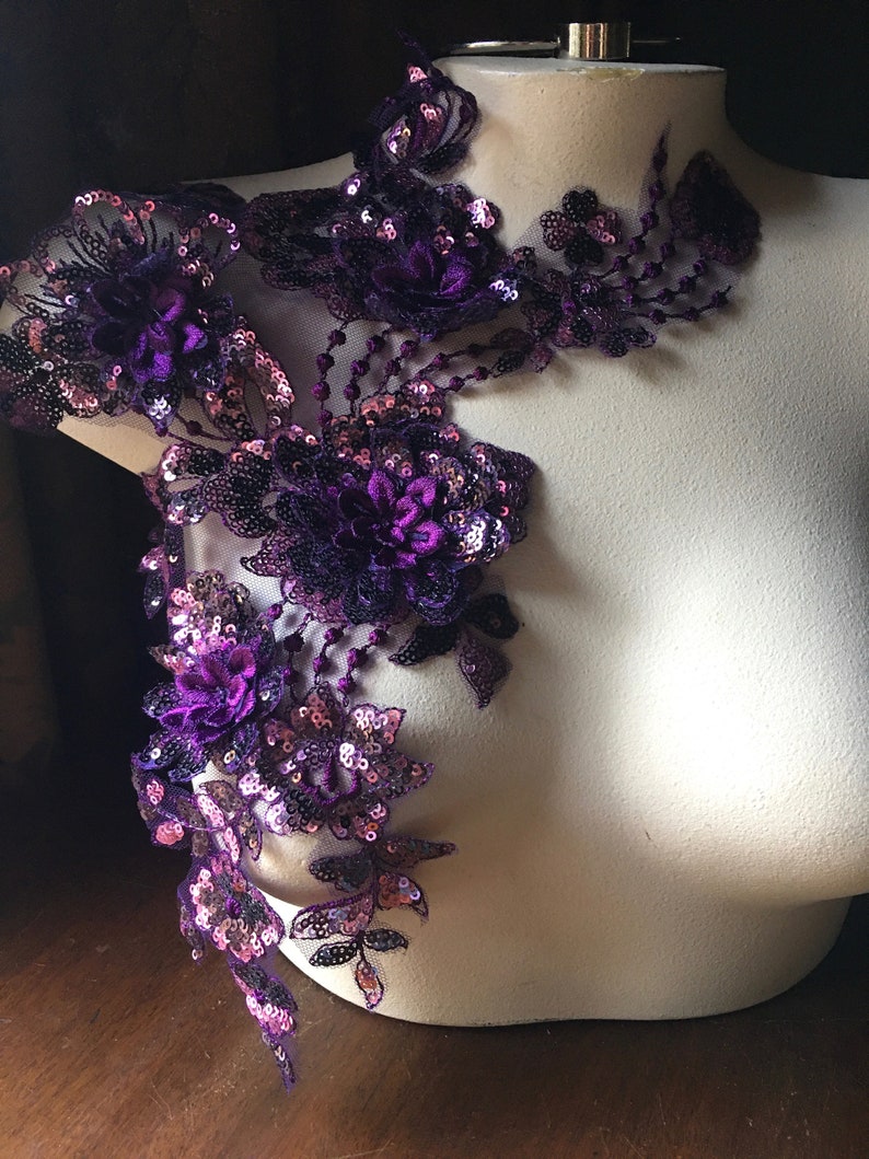 PURPLE 3D Applique Beaded for GRAD, Lyrical Dance, Ballet, Couture Gowns F115 image 1