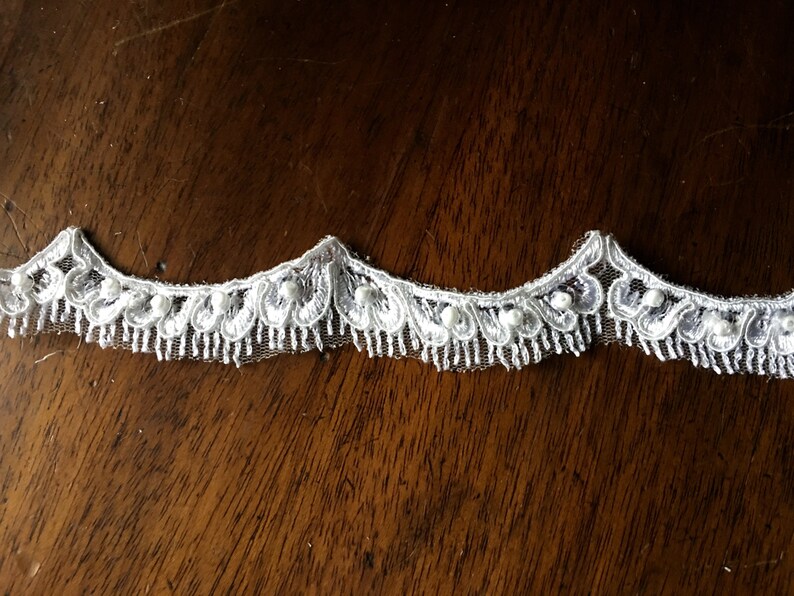 OFF WHITE Beaded Eyelash Lace Trim Alencon Scalloped for Bridal, Veils AL 10 image 3