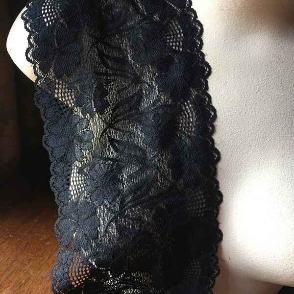 Black Stretch Lace 6" wide for Lingerie, Garments, Costumes STR 5020