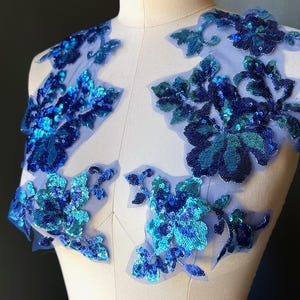 ROYAL BLUE Beaded Applique PAiR with Sequins for Lyrical Dance, Ballet, Couture Gowns F161