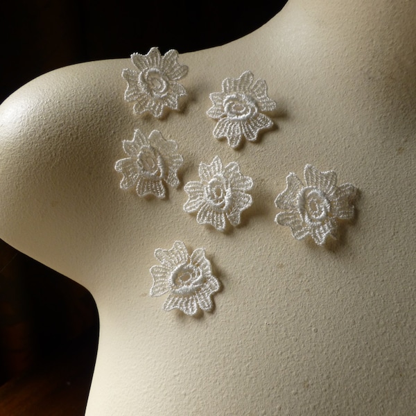 6 IVORY Lace Applique Flowers for Bridal, Garters, Jewelry, Costumes, Crafts HC