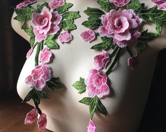 PINK Rose PAIR 3D Rose Applique for Garments, Costume Design CA 911-pr