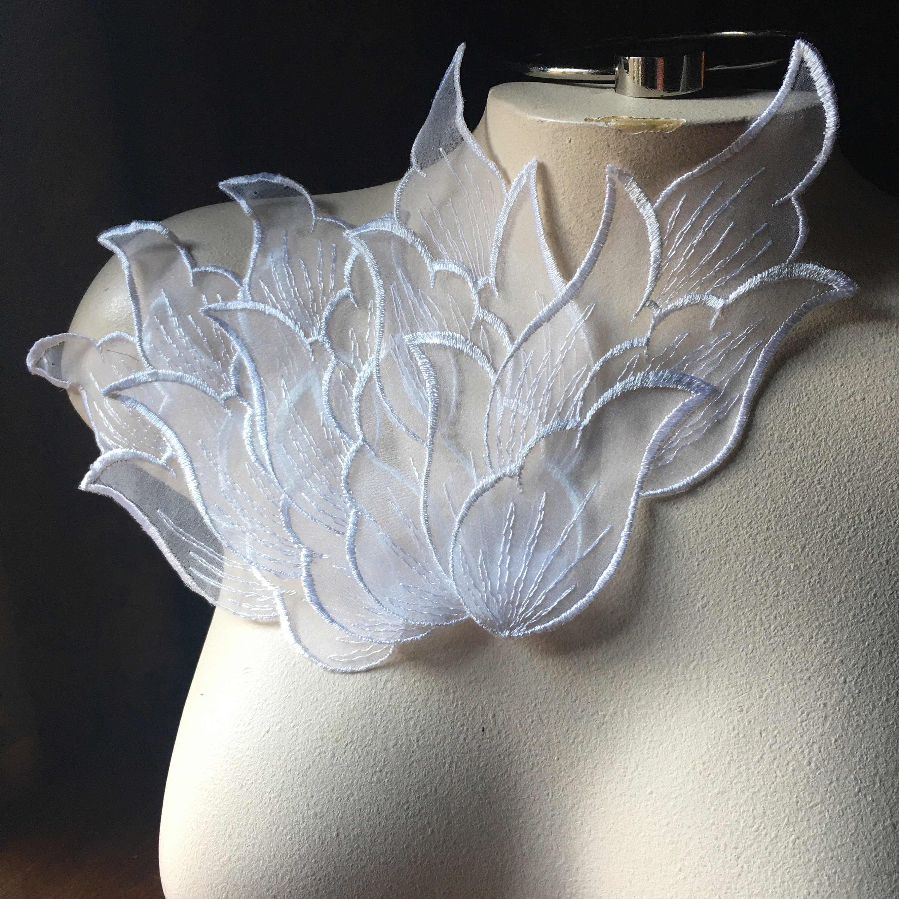 4 White Petal Wing Leaf Appliques  in Organza VINTAGE  for Bridal, Garments, Costumes ORG petal 5