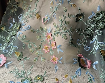 Half Yard - GREEN 3D Fabric Embroidered NET Fabric for Dresses, Gowns, Costumes Half Yard - GREEN 3D Fabric Embroidered NET Fabric for Dresses, Gowns, Costumes