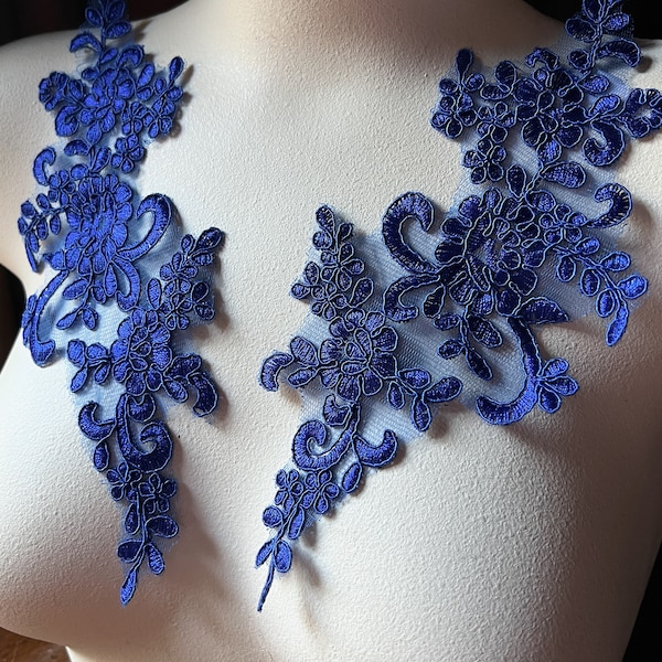 ROYAL BLUE  Applique Pair Lace for Lyrical Dance, Bridal, Garments, Costume Design PR 374