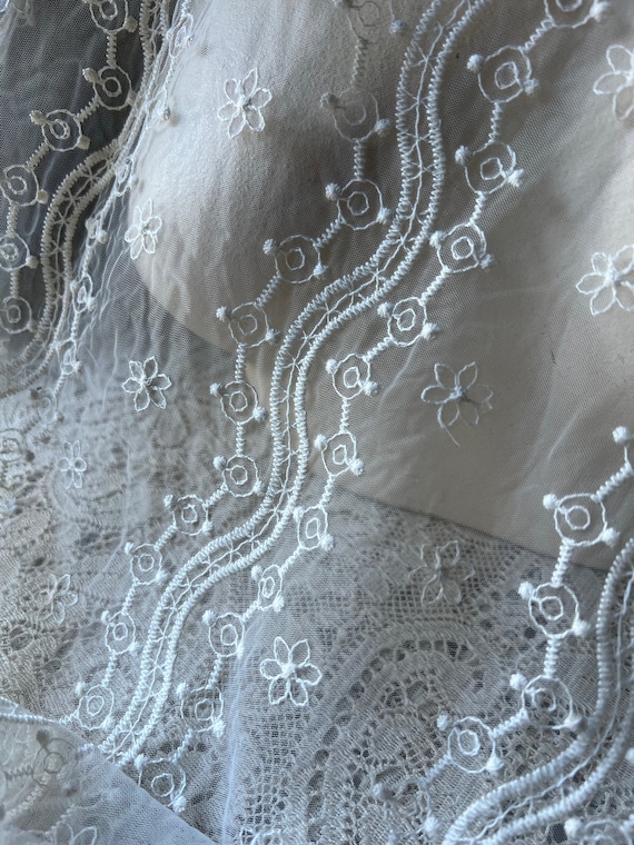 Ivory Cream Embroidered Net Fabric for Bridal, Jane Austen