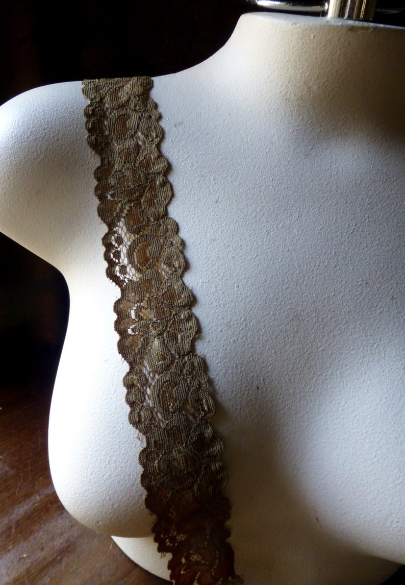 2 yds. Antique Gold Stretch Lace for Lingerie, Headbands, Garters STR 1013 ag image 2