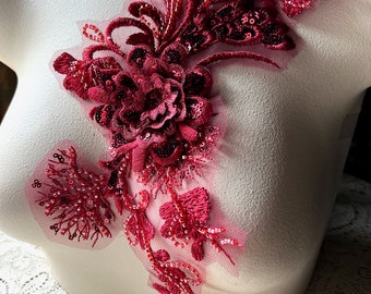 NEW BURGUNDY 3D Applique Beaded for Lyrical Dance, Ballet, Couture Gowns F215