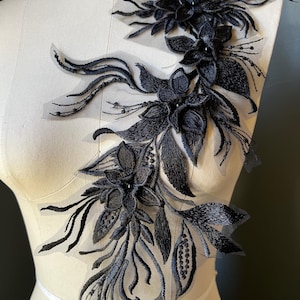 Appliques de dentelle 3D NOIRE pour robes de finissants, danse lyrique, ballet, robes de couture F73