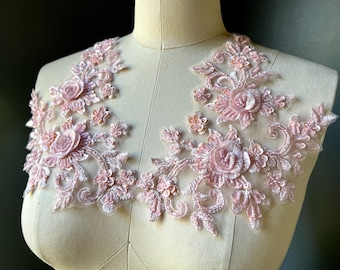 PINK Applique PAIR Beaded Lace: Lyrical Dance, Ballet, Couture Gowns F105