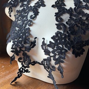May include: Two black lace appliques with floral designs, perfect for adding a touch of elegance to any project.