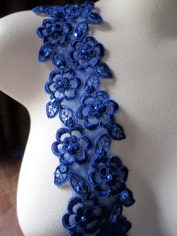 Sapphire Cobalt Blue Lace Trim With Faux Pearls for Lyrical Dance, Bridal,  Costume Design BL 4001 
