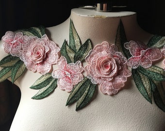 BLUSH Pink Rose Applique 3D Lace for Lyrical Dance, Garments, Costume Design CA 921