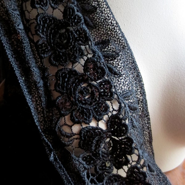 Beaded Black Lace 2.5 yards for Bridal, Evening Wear, Couture