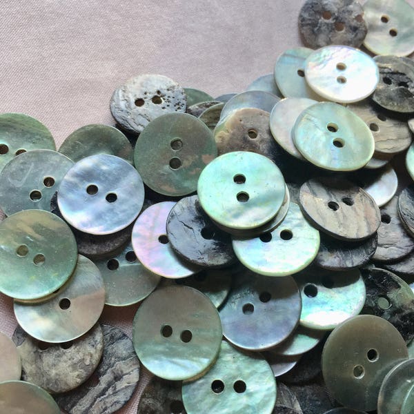 8 Green Aqua Mother of Pearl Buttons 28L. mm for Knitting, Jewelry, Garments, Crafts  BU 205