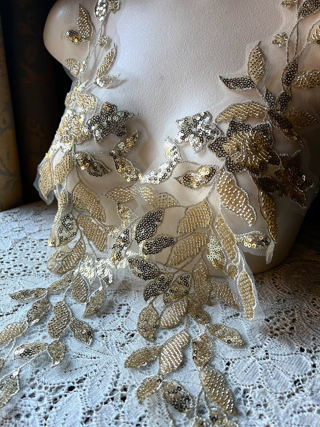 LIGHTER GOLD Beaded Leaf Vine Applique Pair for Lyrical Dance Etsy