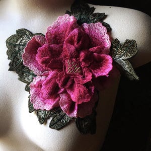 PINK Large 3D Rose Applique Lace for Lyrical Dance, Ballet, Skating Costumes, Garments, Boho Bridal CA 932
