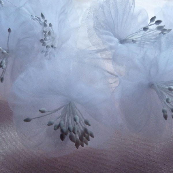 White Flower YoYos in Organza for Bridal, Headbands, Millinery, Fascinators, Floral Supply MF 81