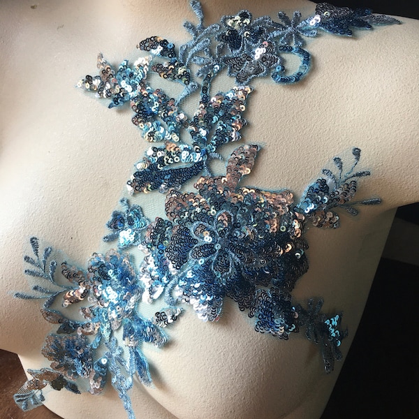 BLUE Applique Beaded with Sequins for Lyrical Dance, Ballet, Couture Gowns F102