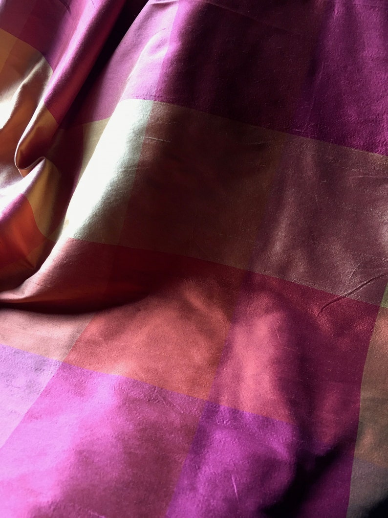 Pink & Orange Plaid Silk Fat Quarter Dupioni Stripe for Bridal, Clutches, Garters, Roses, Sewing image 3