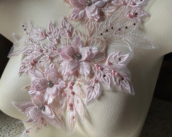 PINK & Rose Gold  3D Applique Rhinestones Pearls for Lyrical Dance, Ballet, Couture Gowns F107