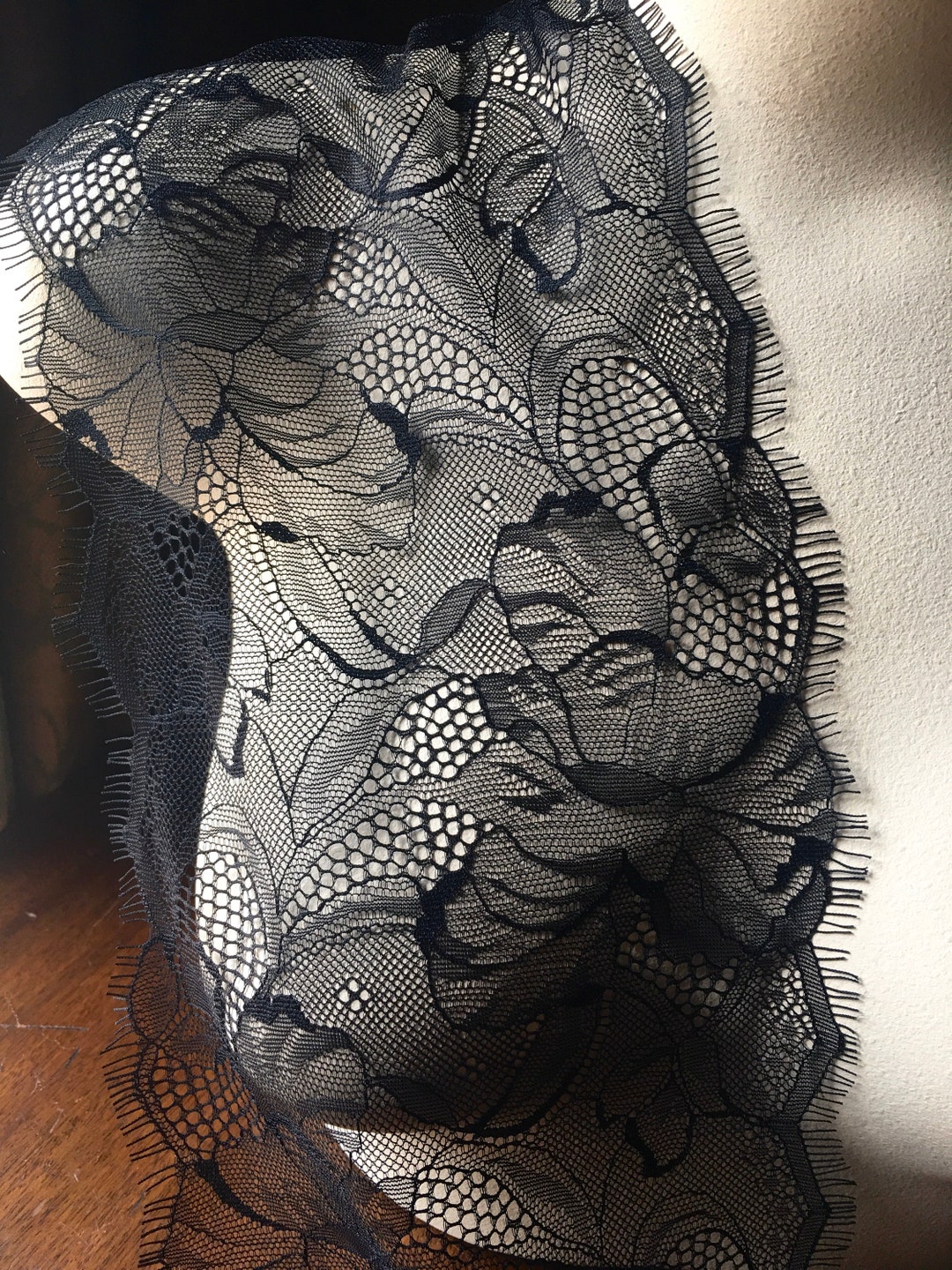 BLACK Leavers Chantilly Lace Eyelash Lace for Lingerie Etsy