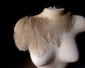 3 Champagne Beige Ostrich Drabs  5" - 8" Feathers for Regency, Flapper, Masks, Tribal Fusion, Costume Design