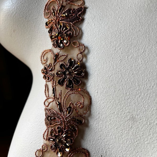 18" Bronze Copper Beaded Trim  for Lyrical Dance, Costume or Jewelry Design, Crafts TR 257 cop