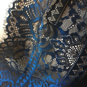 SAPPHIRE Blue & BLACK Stretch Lace French Art Deco Inspired in Navy for Lingerie STR