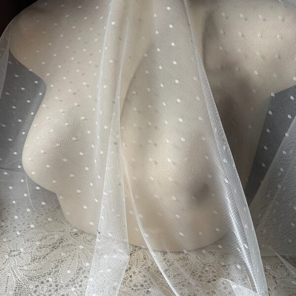 IVORY Swiss Dot Point d'Esprit NETTING #17  60-65" wide for Bridal, Veils, Fischu, Millinery