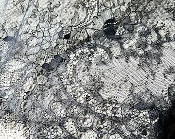 Tela de encaje Chantilly con pestañas negras, 147 cm de ancho, para vestidos de novia y velos, CH 200