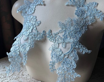 BLUE Lace Applique Pair Large for Lyrical Dance, Bridal, Capes, Costume Design PR 388