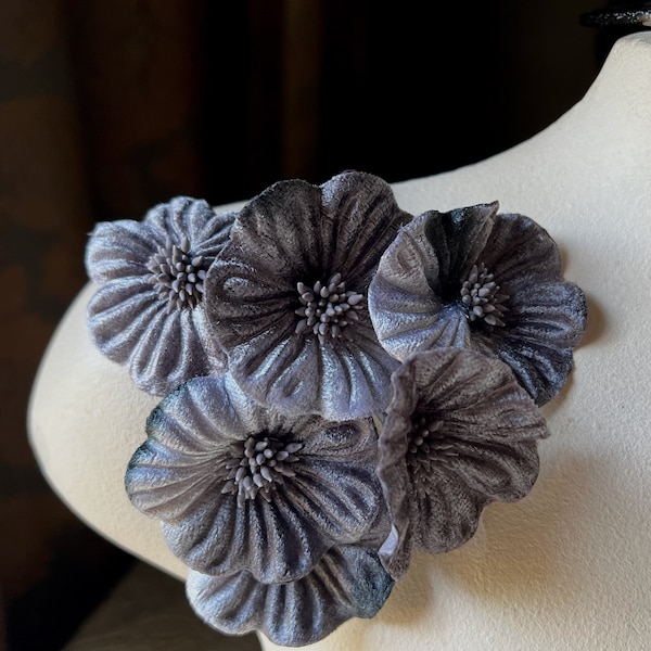 Charcoal GREY Flowers Velvet YoYo Millinery Flowers for Bridal, Boutonnieres, Hats MF 214
