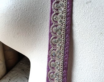 PURPLE Sari Trim Beaded Embroidered for Garments, Costume Design, Crafts, Junk Journals TR 363