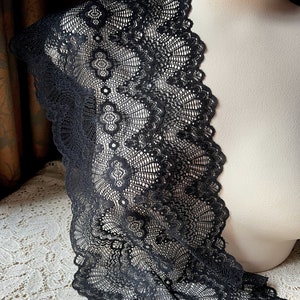BLACK #9 Stretch Lace 8" wide for Lingerie, Garments, Costumes STR #9