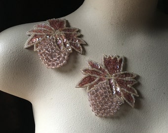 2 BLUSH Beaded Flower Appliques  for Lyrical Dance, Headbands, Garments, Costumes CA 207