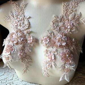 NEW BLUSH PEACH 3D Applique PAiR , Beaded for Lyrical Dance, Ballet, Couture Gowns F117