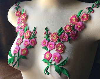 Hot Pink Cherry Blossom Appliques: Iron On Floral Garment Pair IRON