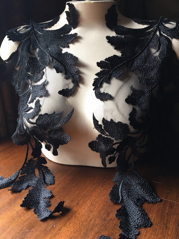 BLACK Lace Applique Pair for Prom Bridal Illusion Gowns Boleros Garments Costume Design PR 330 Etsy UK