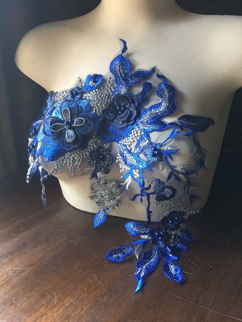Ballet Couture Gowns F15NEW SAPPHIRE Blue /& SILVER 3D Applique Beaded and Embroidered for Lyrical Dance