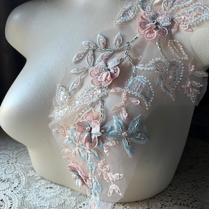PINK & BLUE 3D  Applique Beaded with Rhinestones for Lyrical Dance, Ballet, Couture Gowns F185-2