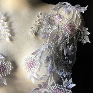 IVORY & LILAC Lace Applique PAiR Queen Anne's Lace for Bridal Illusion Gowns, Garments, Costume Design PR 329